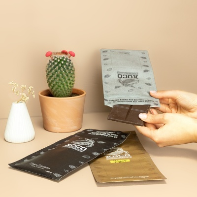 Flachbeutel f&uuml;r Schokolade aus Naturpapier