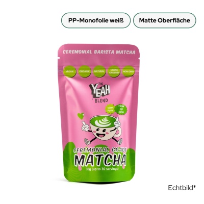 Standbodenbeutel aus PP-Monofolie wei&szlig;, matt