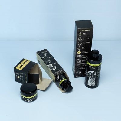 Animal care products in a folding box
