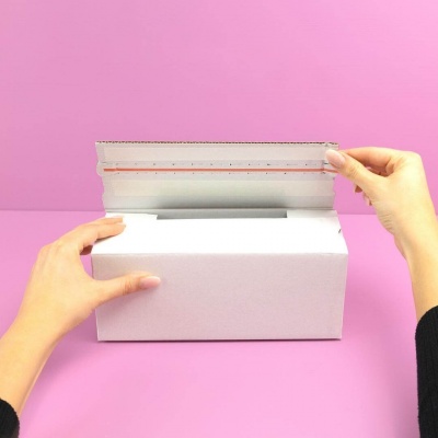 Versandkarton Klebestreifen abziehen