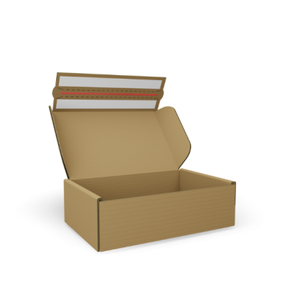 Hinged-lid box with adhesive strip