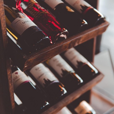 Wine bottles with label