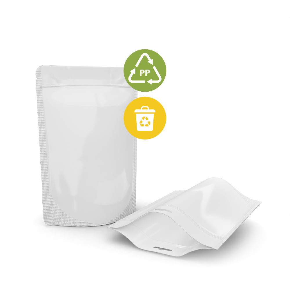 Standbodenbeutel PP Monomaterial weiß recycelbar