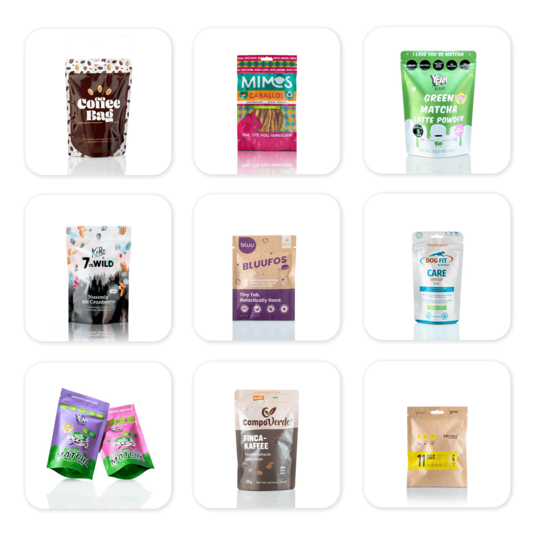 Vielfalt an Standbodenbeutel und Oberflächen